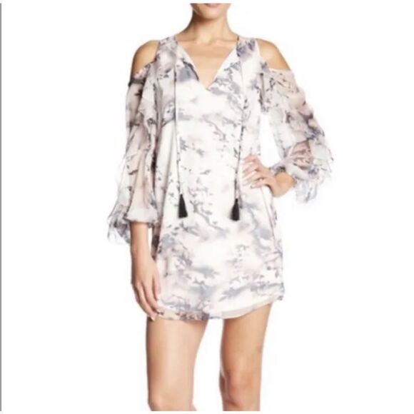 NEW Haute Hippie Silk Pink Gray Flowers in the Sun Marble print Mini dress XS - Picture 1 of 13